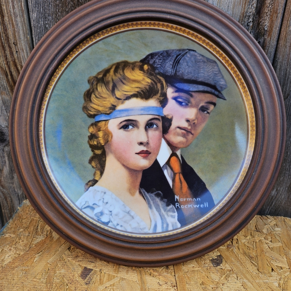 Norman Rockwell Portrait Plate with Brown Frame - Picture 2 of 16